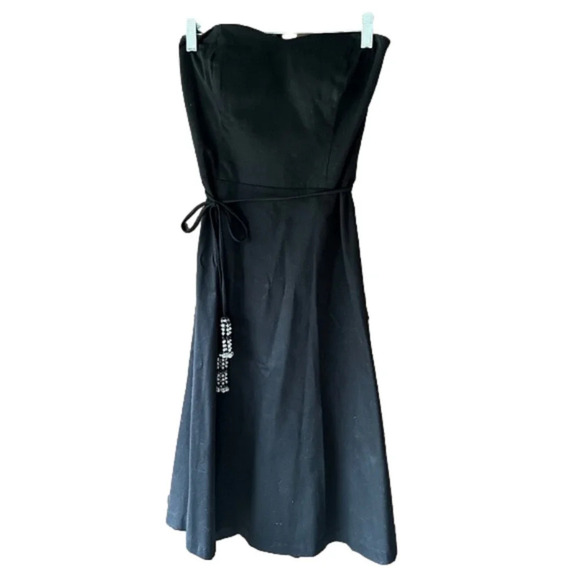 WHBM Black Strapless Sweetheart Neck Dress w/ Beaded Tassel Belt Sz. 6 - Picture 1 of 5